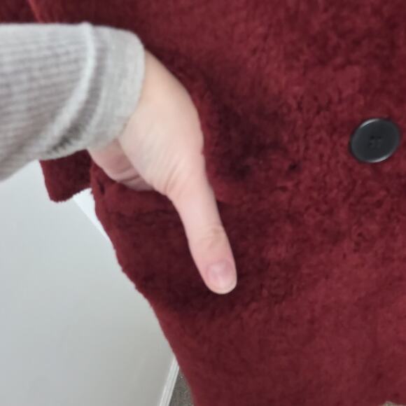 Zara Burgundy Wool Blend Double Breasted Thick Outdoor Pea Coat Size Small - Picture 4 of 9